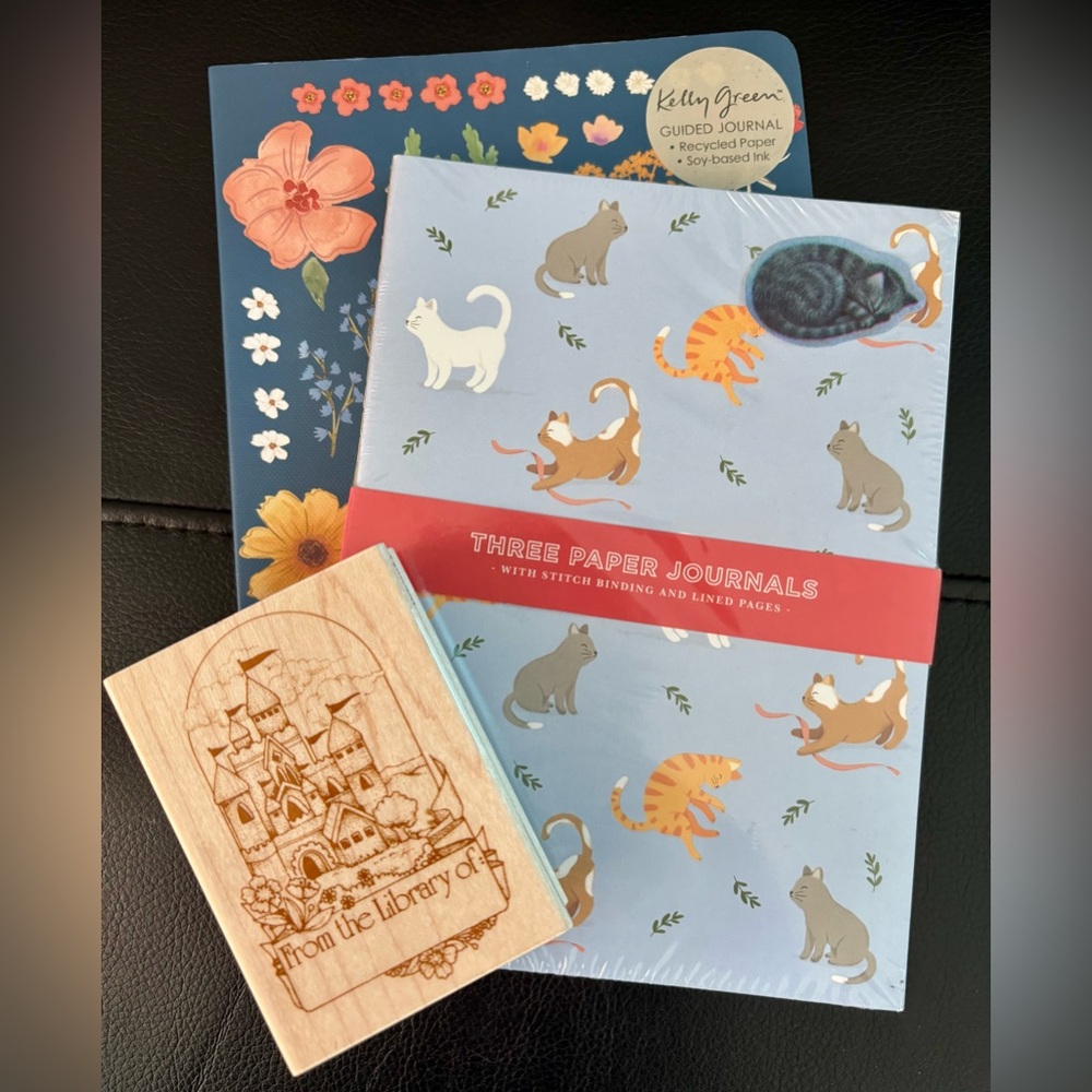 Bookplate Stamp, Three Lined Journals, and One Guided Journal Stationery Set